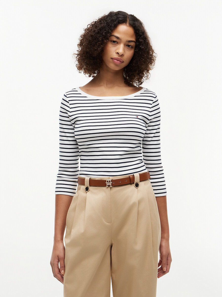 T-shirt col bateau à rayures manches 3/4, TOMMY HILFIGER