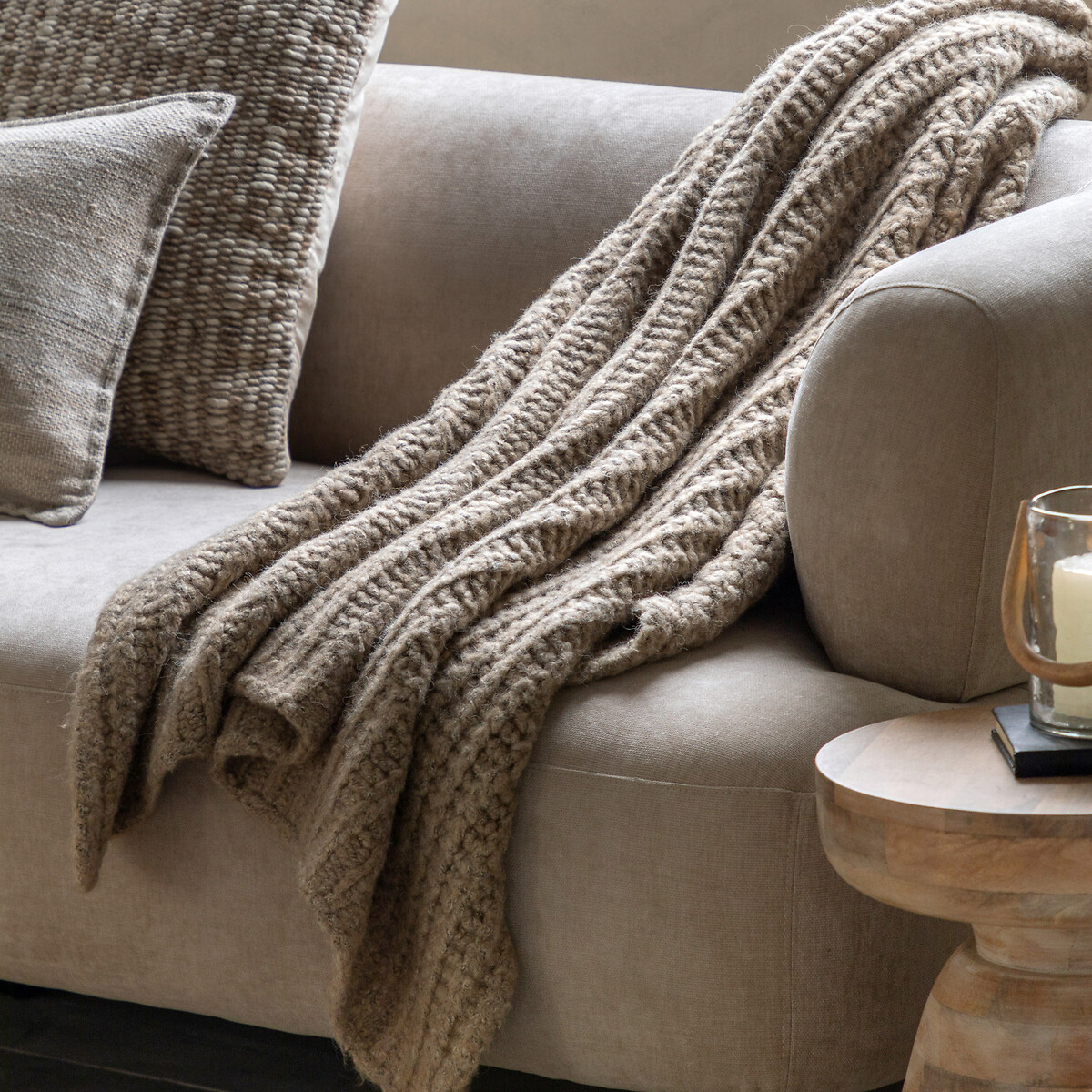 knit throw beige and grey throw blanket Luxury Melange Knit Throw