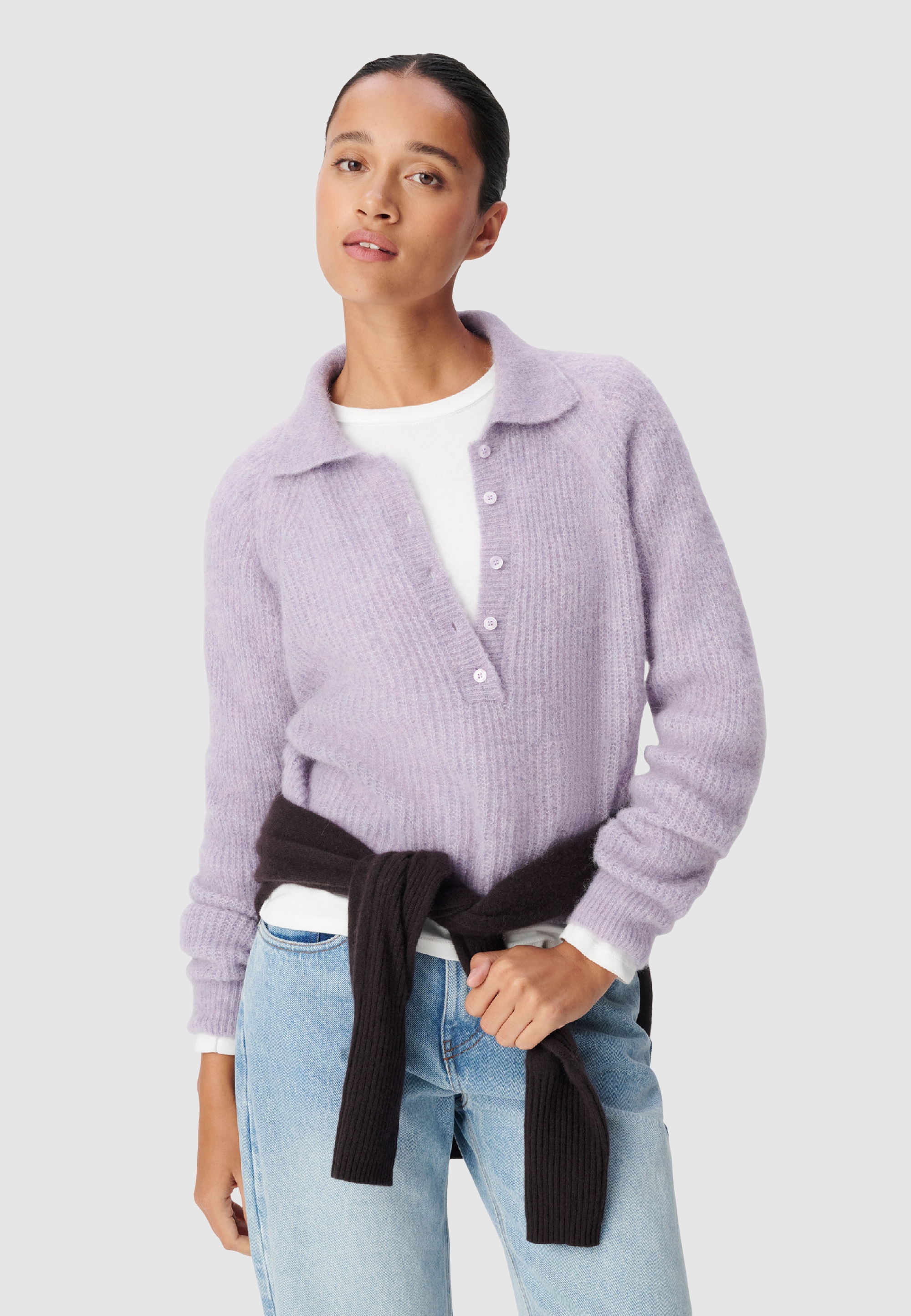 Pull col polo tricot alpaga mélangé, IKKS