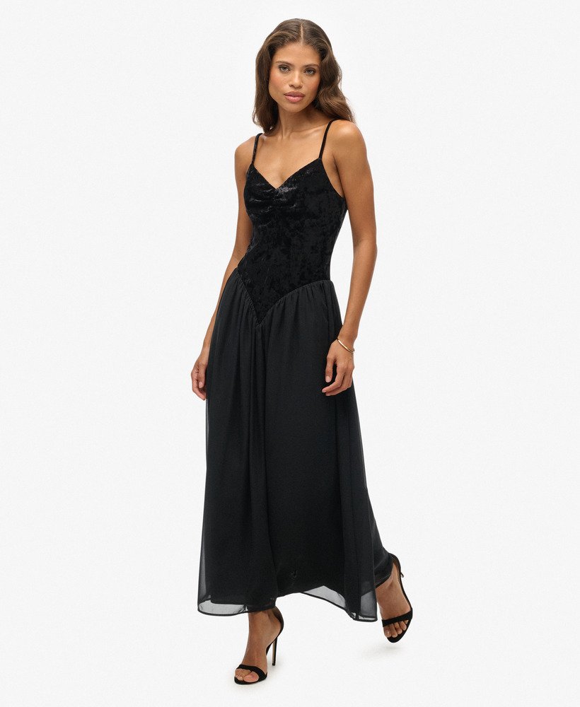 Robe Midi Corset en Velours, SUPERDRY