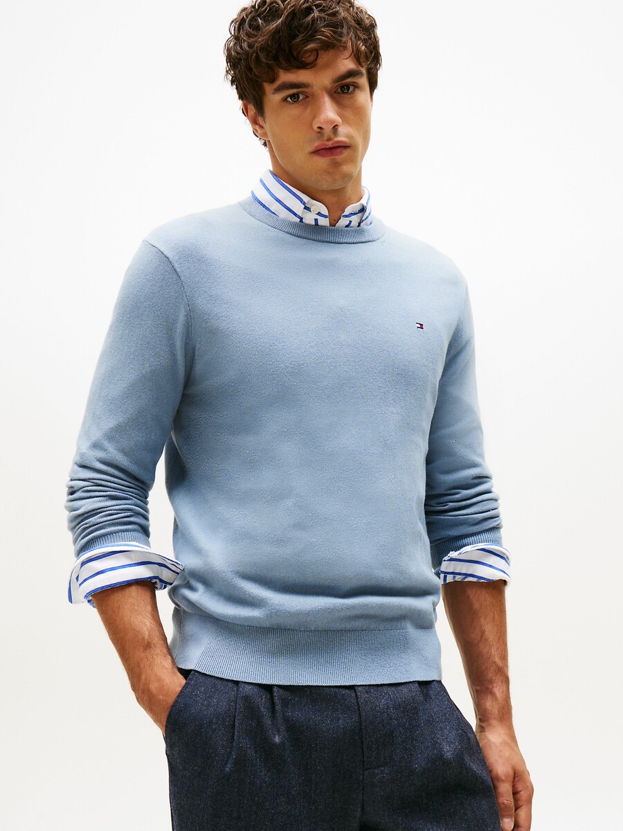 Jersey de cuello redondo de algodón pima y cachemir, TOMMY HILFIGER