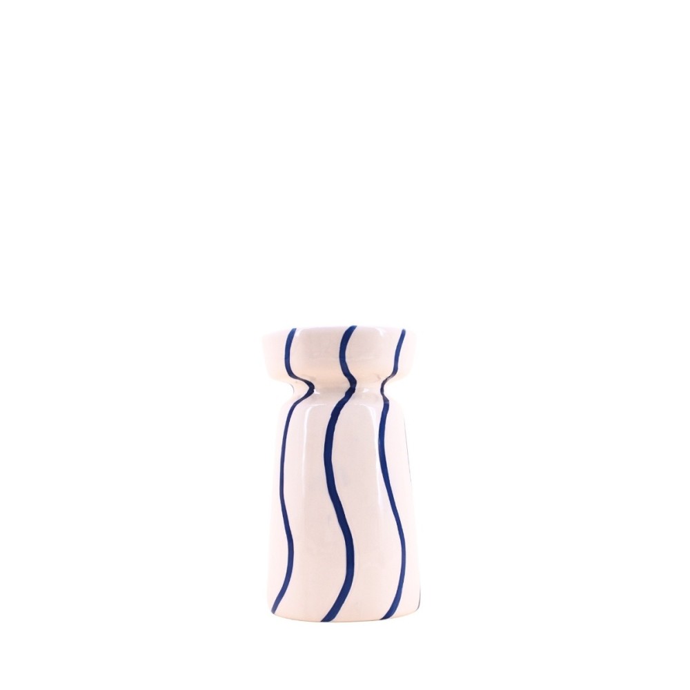 Bougeoir en céramique rayé 18cm, ORNAMI