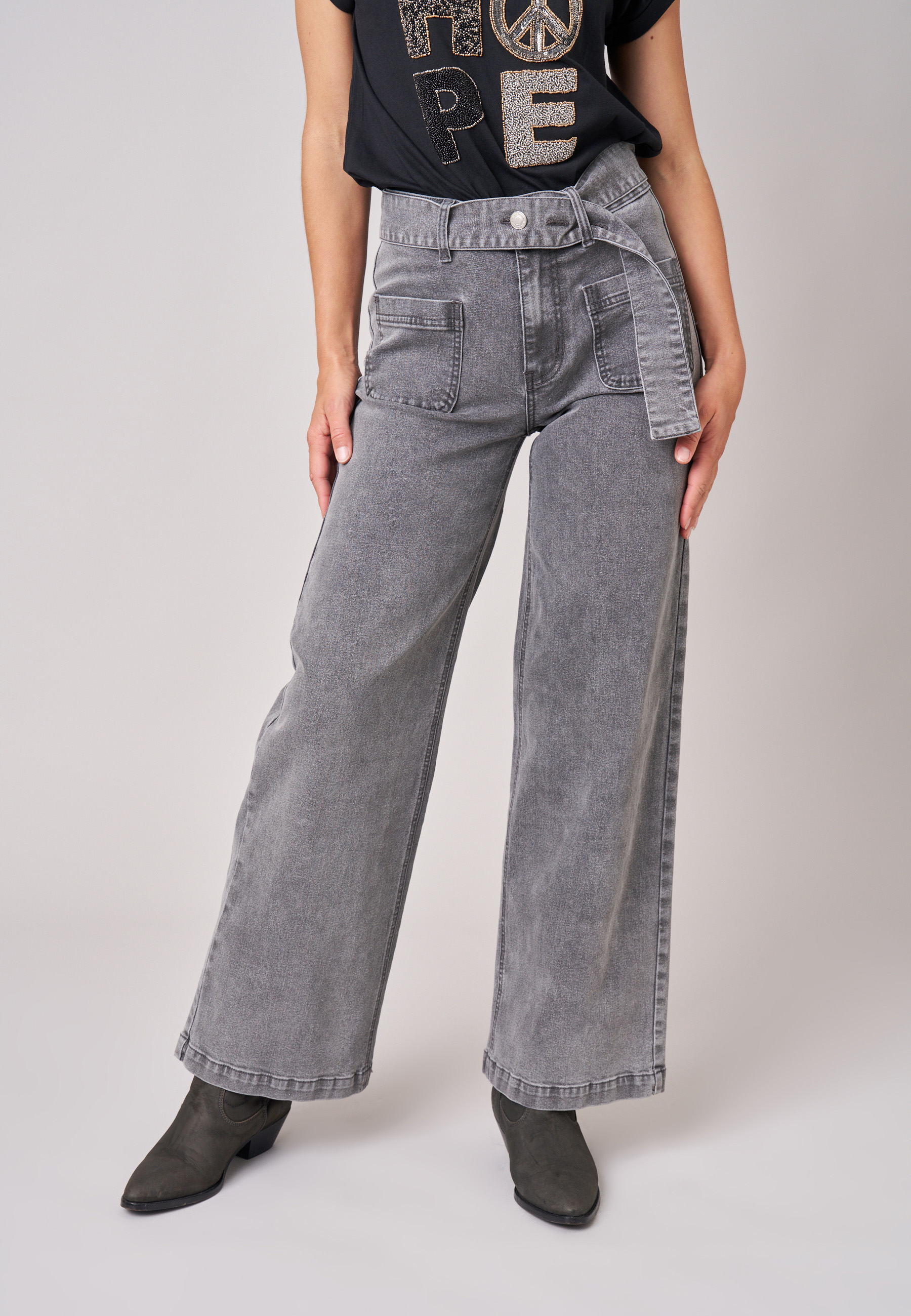 Jean gris wide leg femme KAMI, DEELUXE