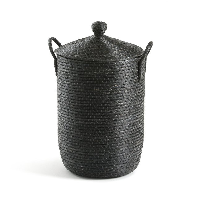 Honoka Braided Rice Straw Laundry Basket, black, AM.PM