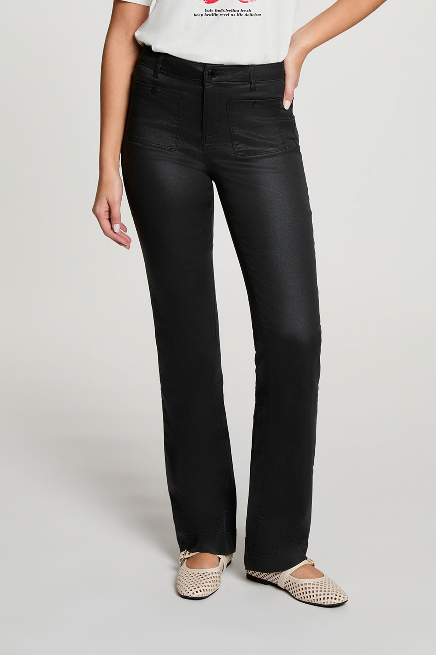 Pantalon bootcut enduit, MORGAN