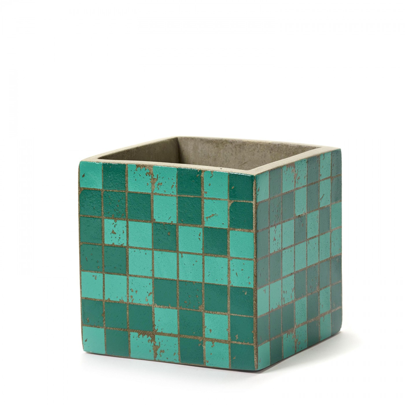 Pot Béton Cubique Marie Mosaïque Verte 13 x 13 x 13 cm, SERAX