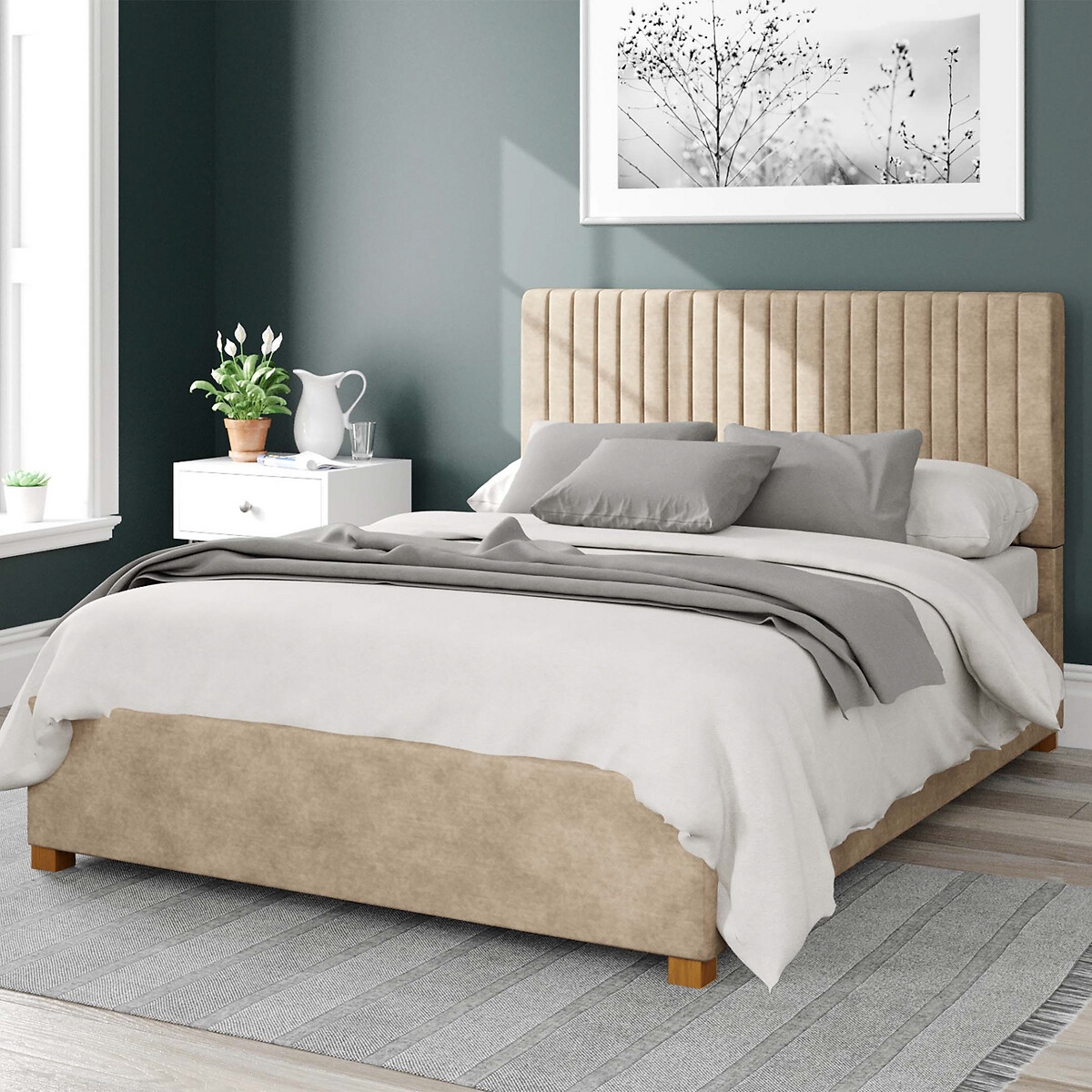 Vertically Padded Design Headboard, Padded Bed Frame With Storage
