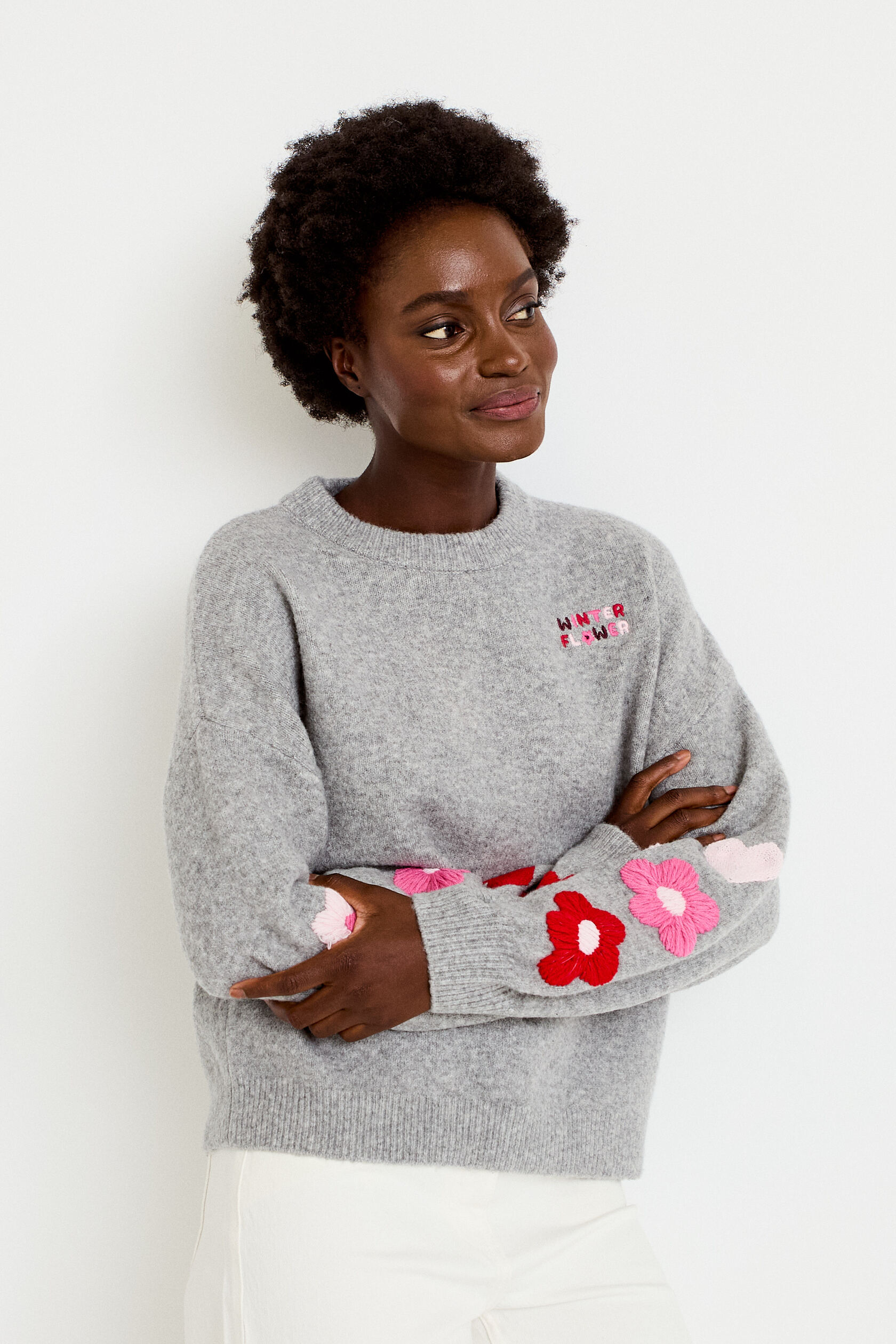 Pull oversize broderie col rond, CACHE CACHE