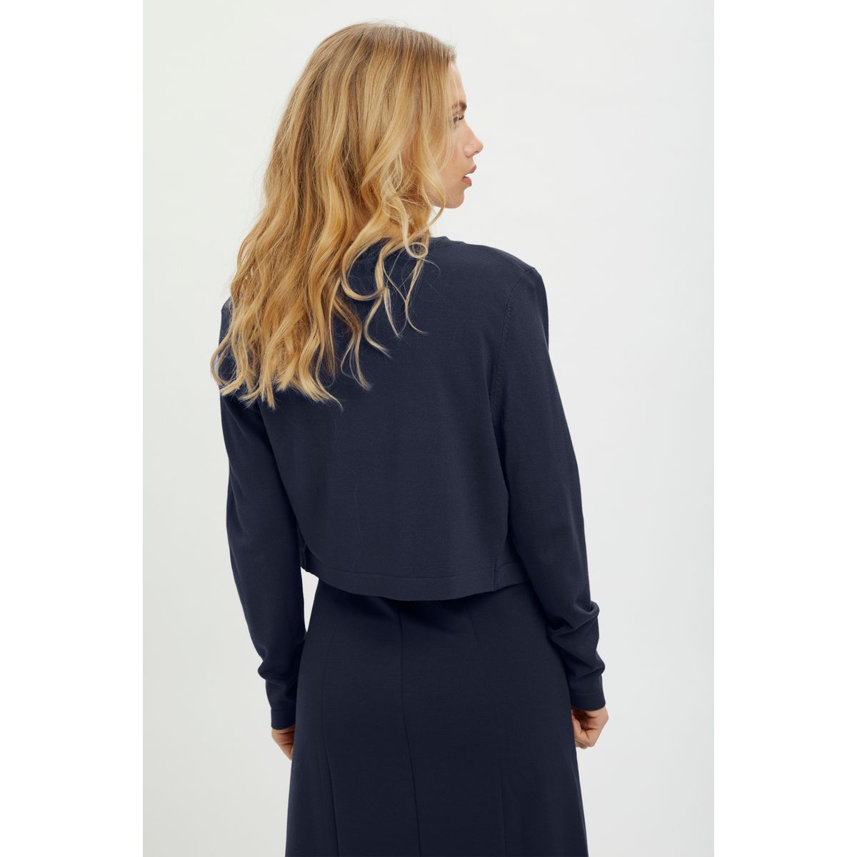 Gilet court discount bleu marine femme