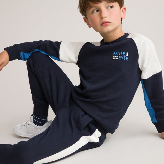 Cotton Mix Sweatshirt and Joggers, 3-12 Years, navy, LA REDOUTE COLLECTIONS