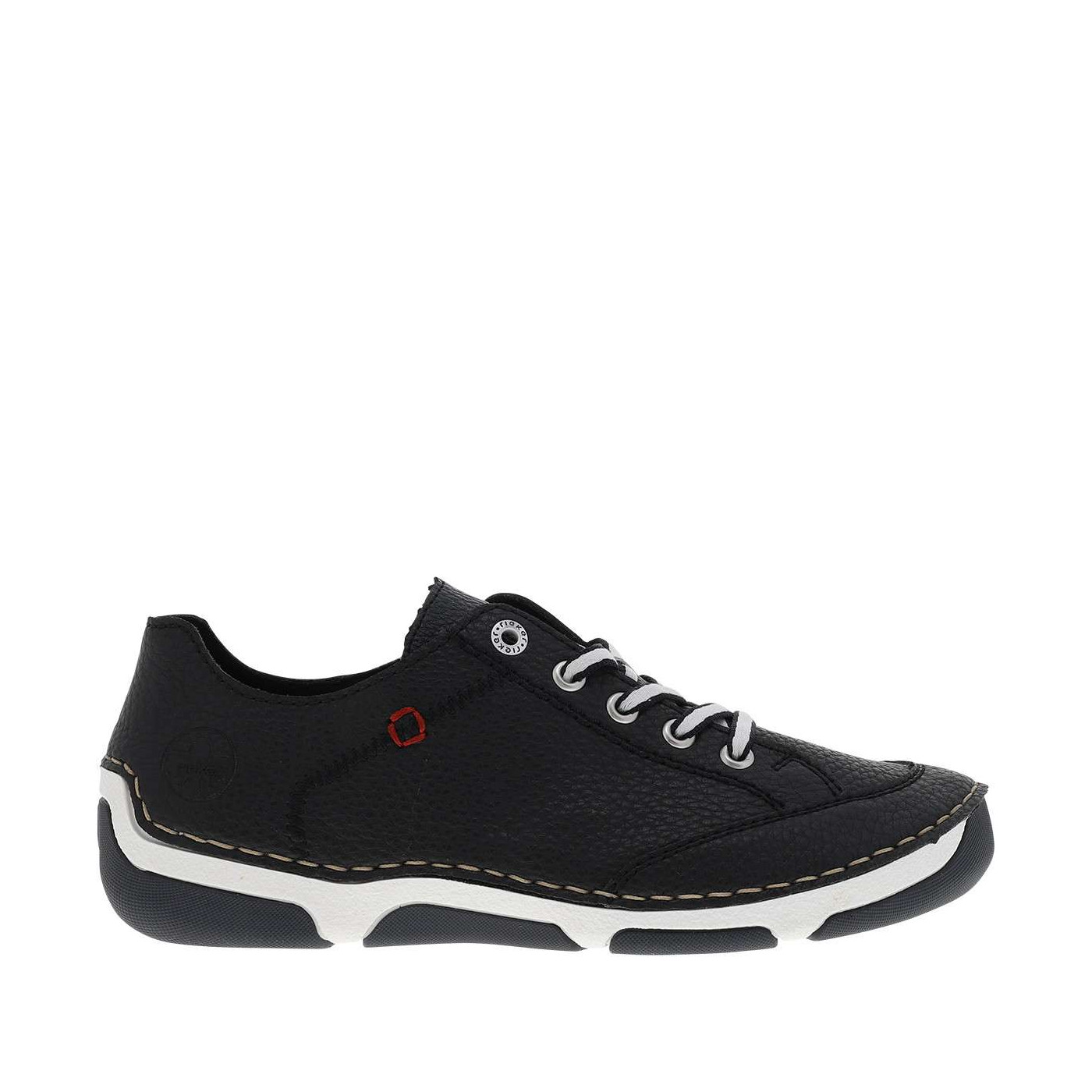 Tennis en cuir enduit bleu marine à talon plat avec des lacets, RIEKER