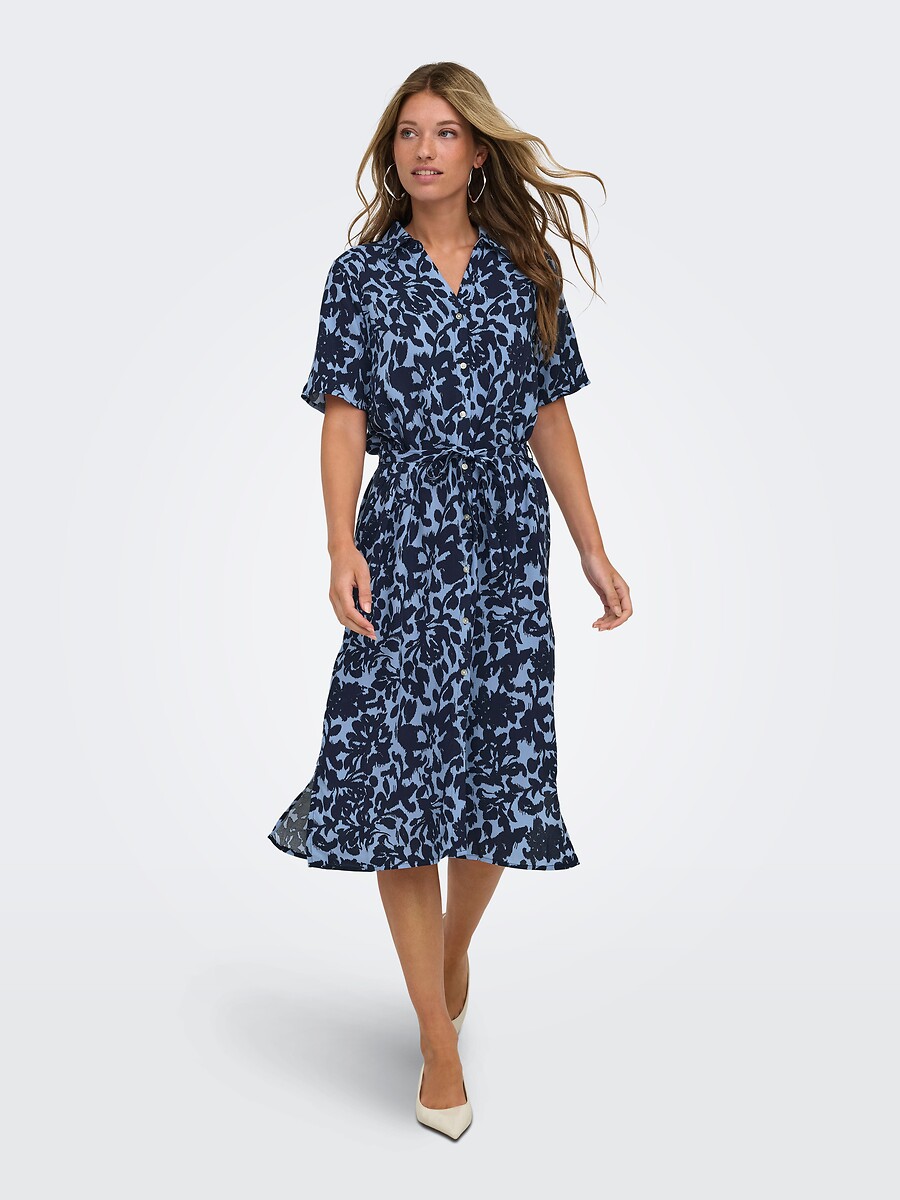 Robe longue imprimée manches courtes avec ceinture, ONLY