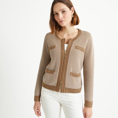Cotton Mix Zipped Cardigan in Chunky Knit ANNE WEYBURN