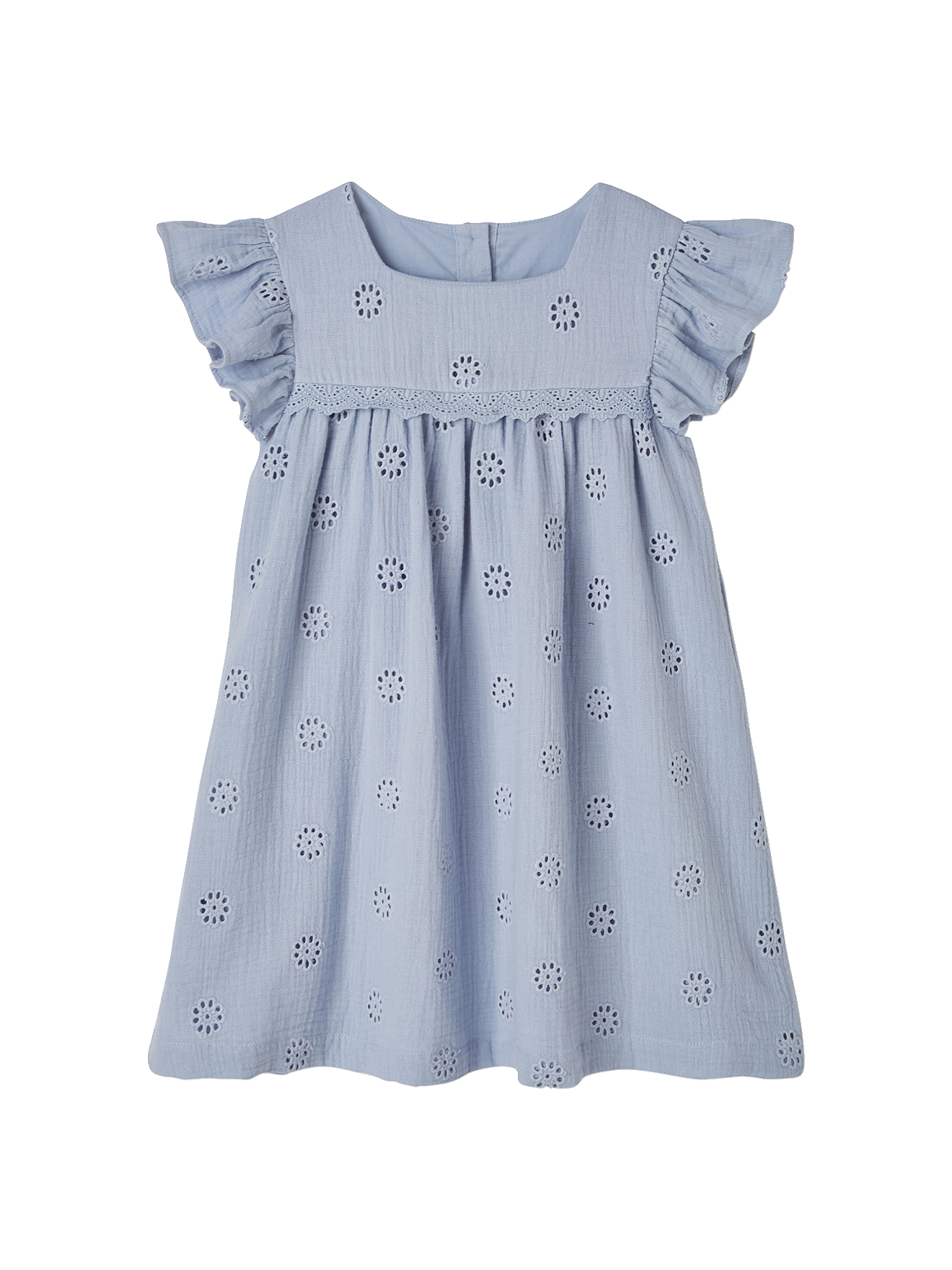 Robe cérémonie brodée fleurs en gaze de coton, VERTBAUDET