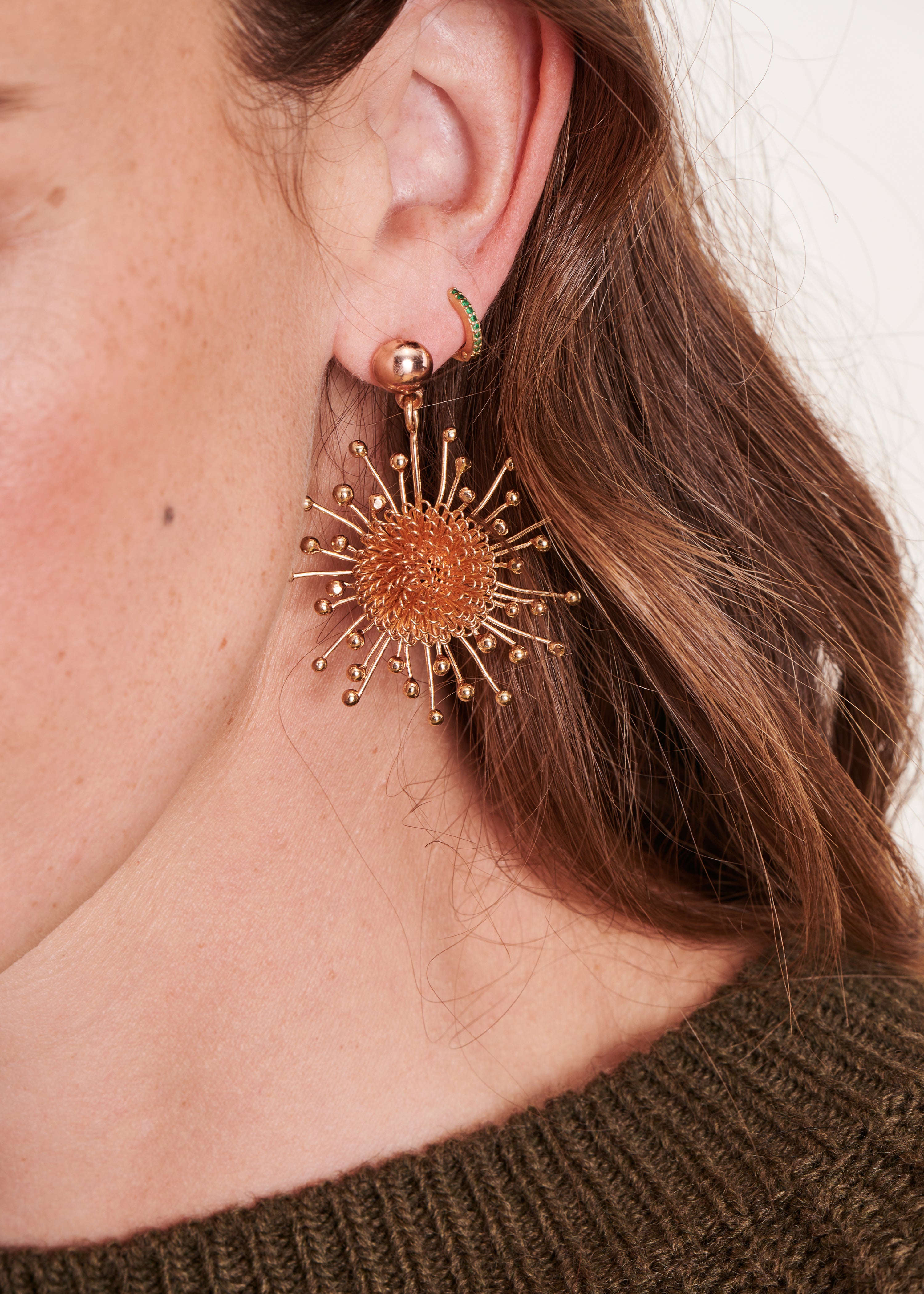 Boucles D'oreilles Rétro Pampille Perle Poire Orange Nacré Or - Occasion Très Bon état