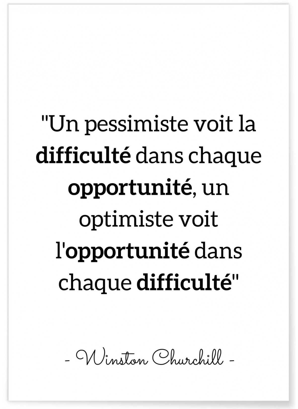 Affiche citation Winston Churchill 'Un pessimiste voit la difficulté...', L'AFFICHERIE