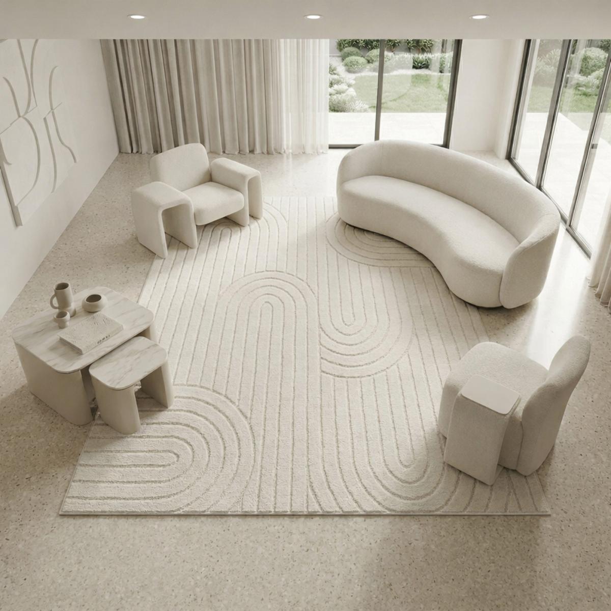 Tapis salon, motif géométrique en relief, poil ras, LYN9 ARC, UN AMOUR DE TAPIS