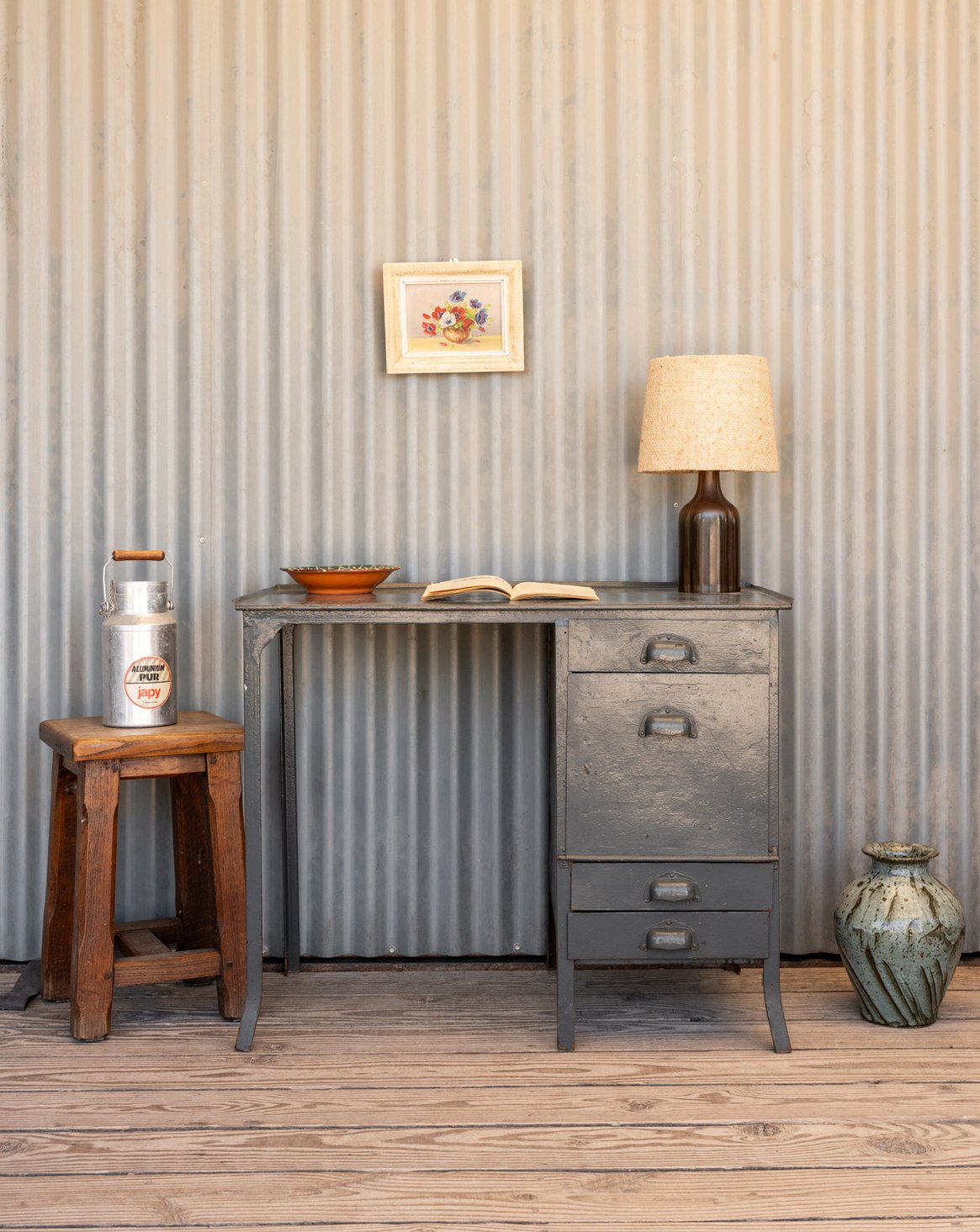 Bureau en métal gris Yvan N°540 - Bon état, DEBONGOUT