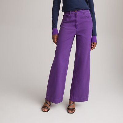 Cotton Wide Leg Trousers with High Waist, Length 31" LA REDOUTE COLLECTIONS