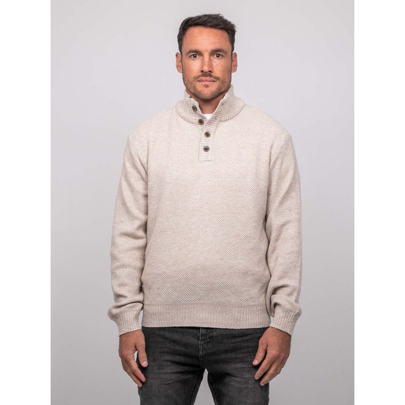 Pull Col Montant Boutonné Maille Chinée Lookies, RITCHIE