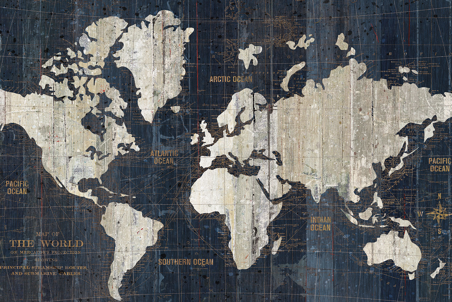 Tableau Carte du monde voies navigables, HEXOA