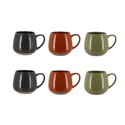 Lot de 6 mugs en grès - 3 couleurs assorties 40cl NOVASTYL