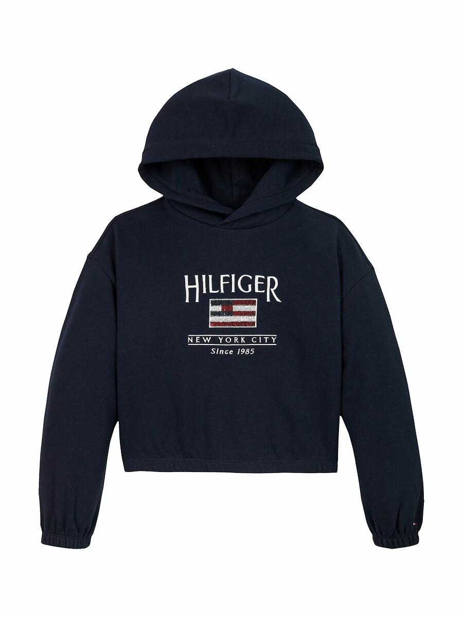Hoodie, logo met pailletten, molton