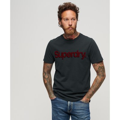 Logo Print Cotton T-Shirt with Crew Neck SUPERDRY