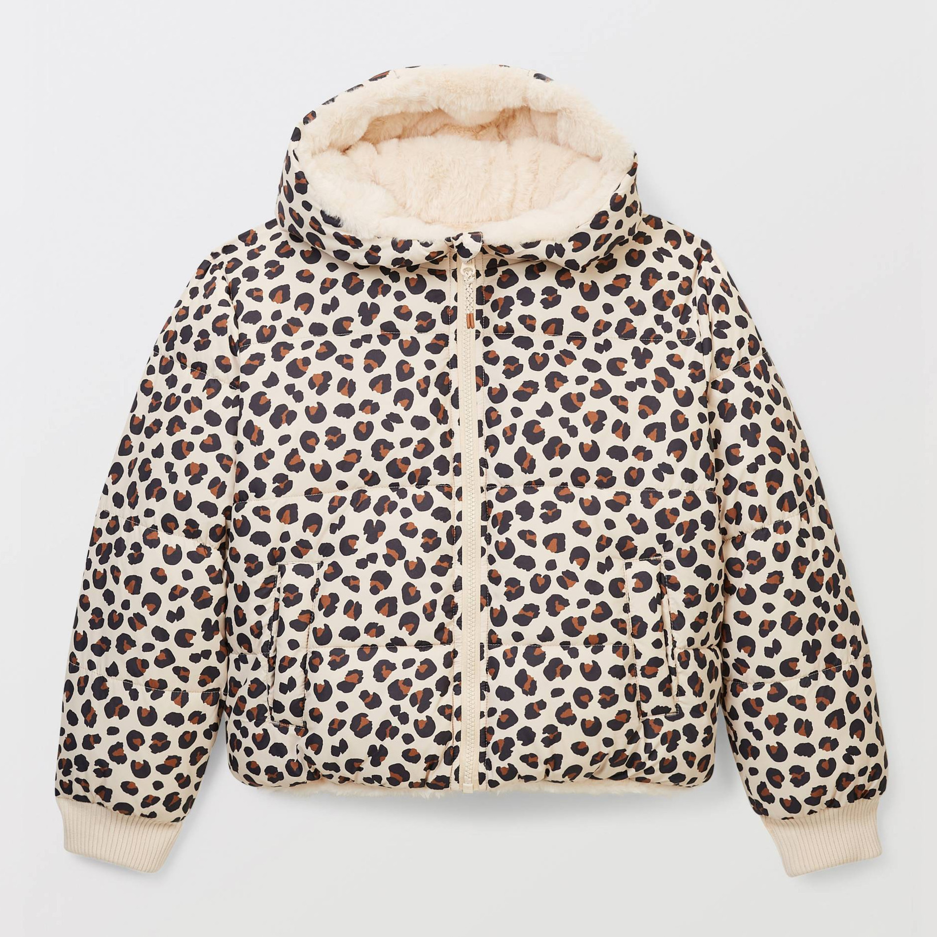 Doudoune à capuche réversible imprimé leopard, MONOPRIX