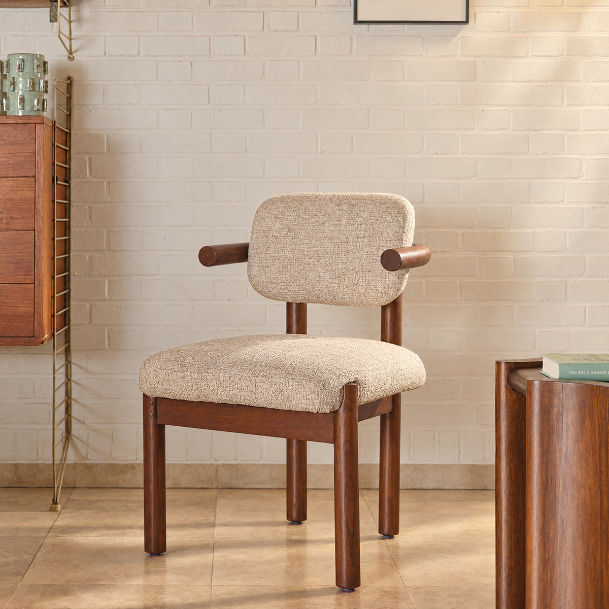 Chaise en mindi massif et tissu texturé NEO, BERAH GETAH