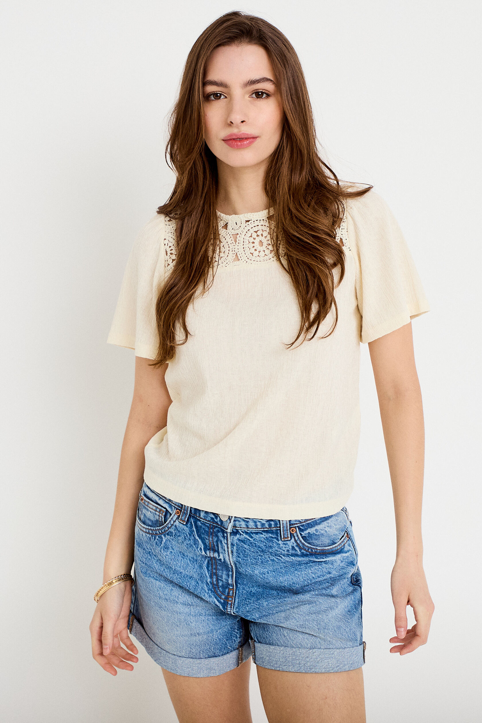 T-shirt manches courtes aspect dentelle, CACHE CACHE