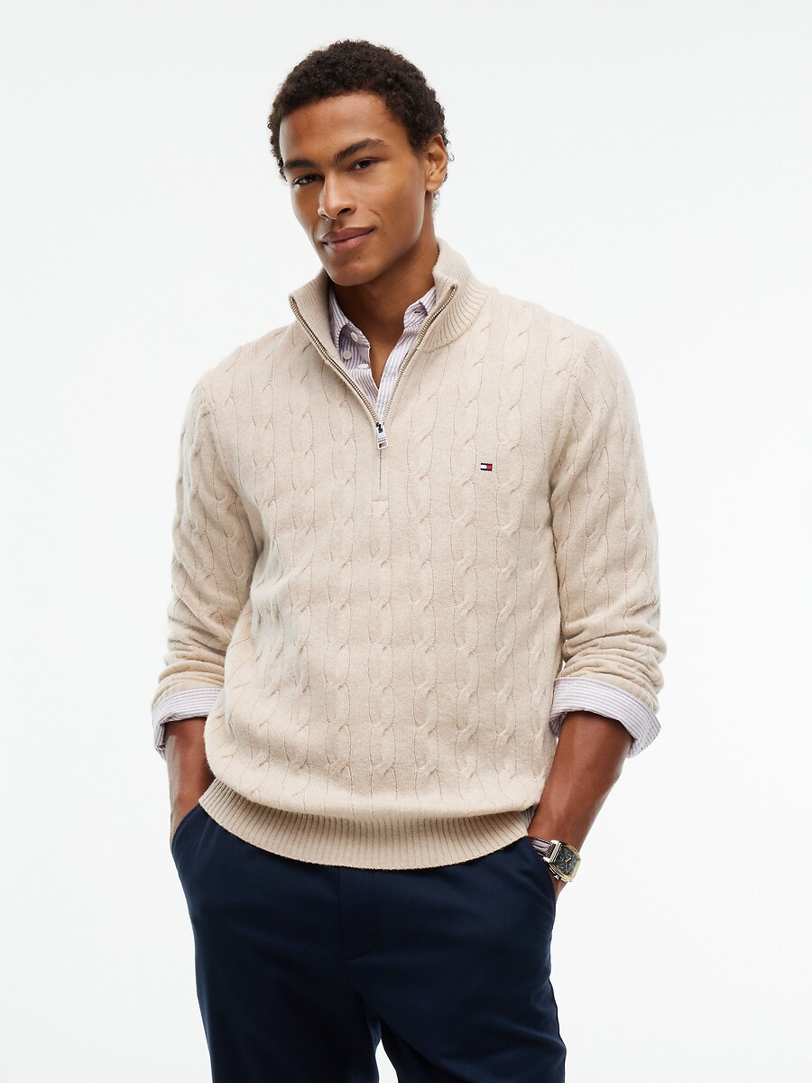 Cable Knit Jumper in Wool with High Neck, TOMMY HILFIGER