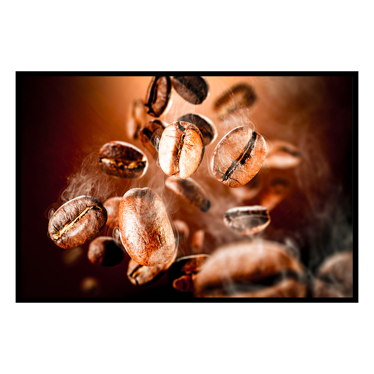 Affiche encadrée grains de café flottants macro, HEXOA