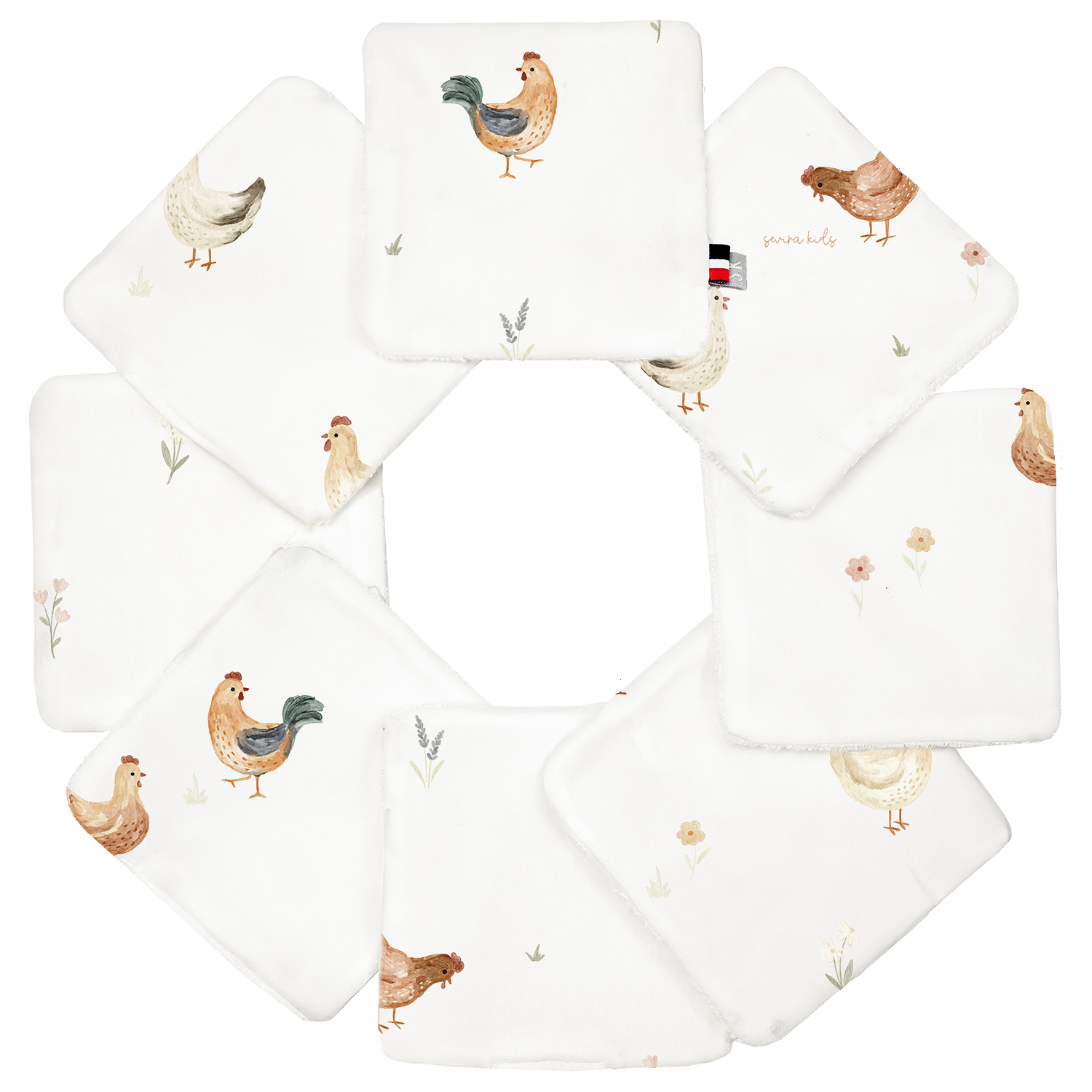 Lot de 8 lingettes lavables en coton et bambou GALLINA, SEVIRA KIDS