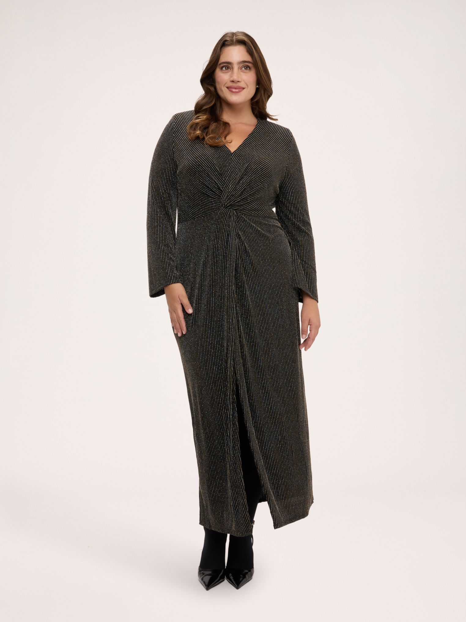 Robe portefeuille longue à col en V avec fente, FIORELLA RUBINO