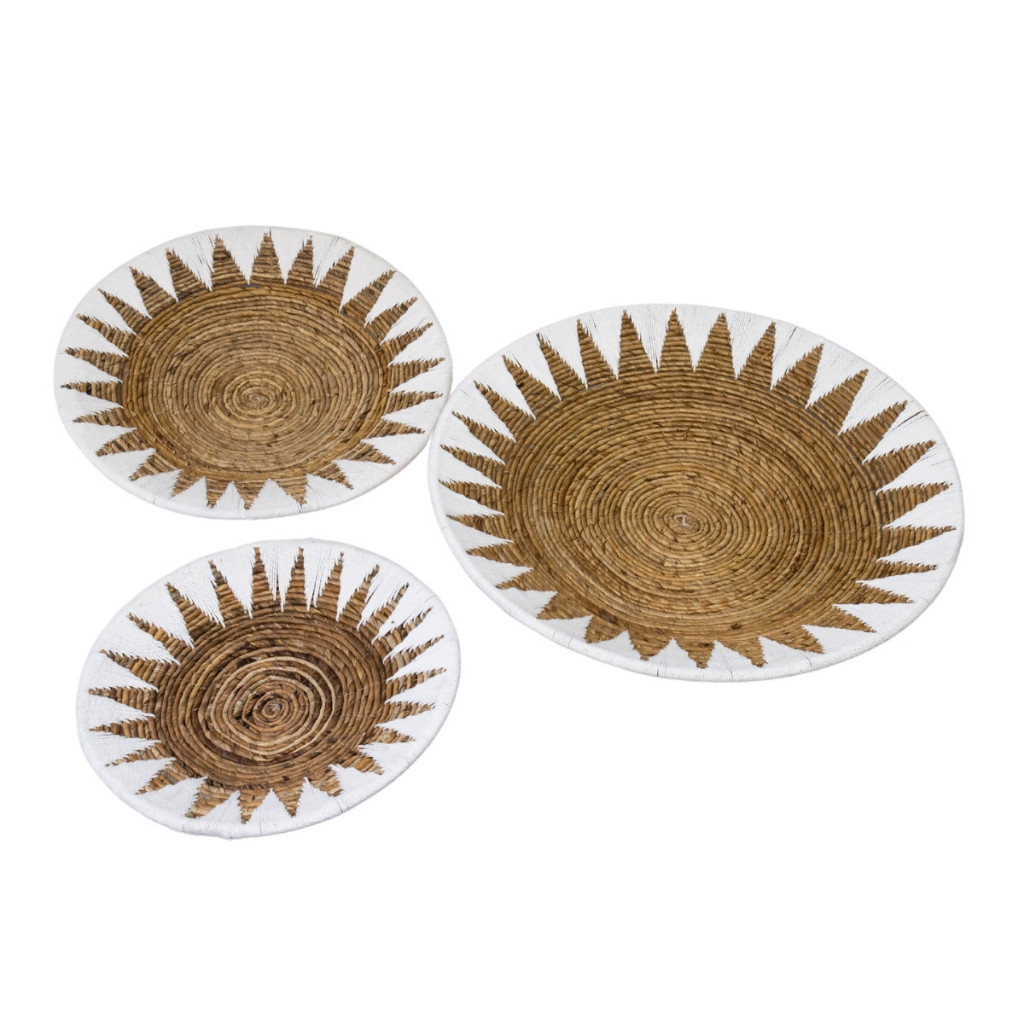 Lot de 3 assiettes décoratives en osier et laine avec accroche NOEMIE, HYDILE