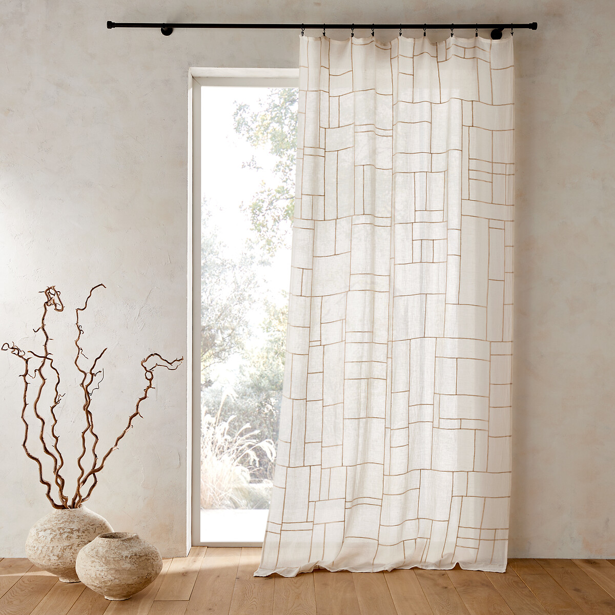 Oulya Embroidered Cotton & Linen Voile Curtain