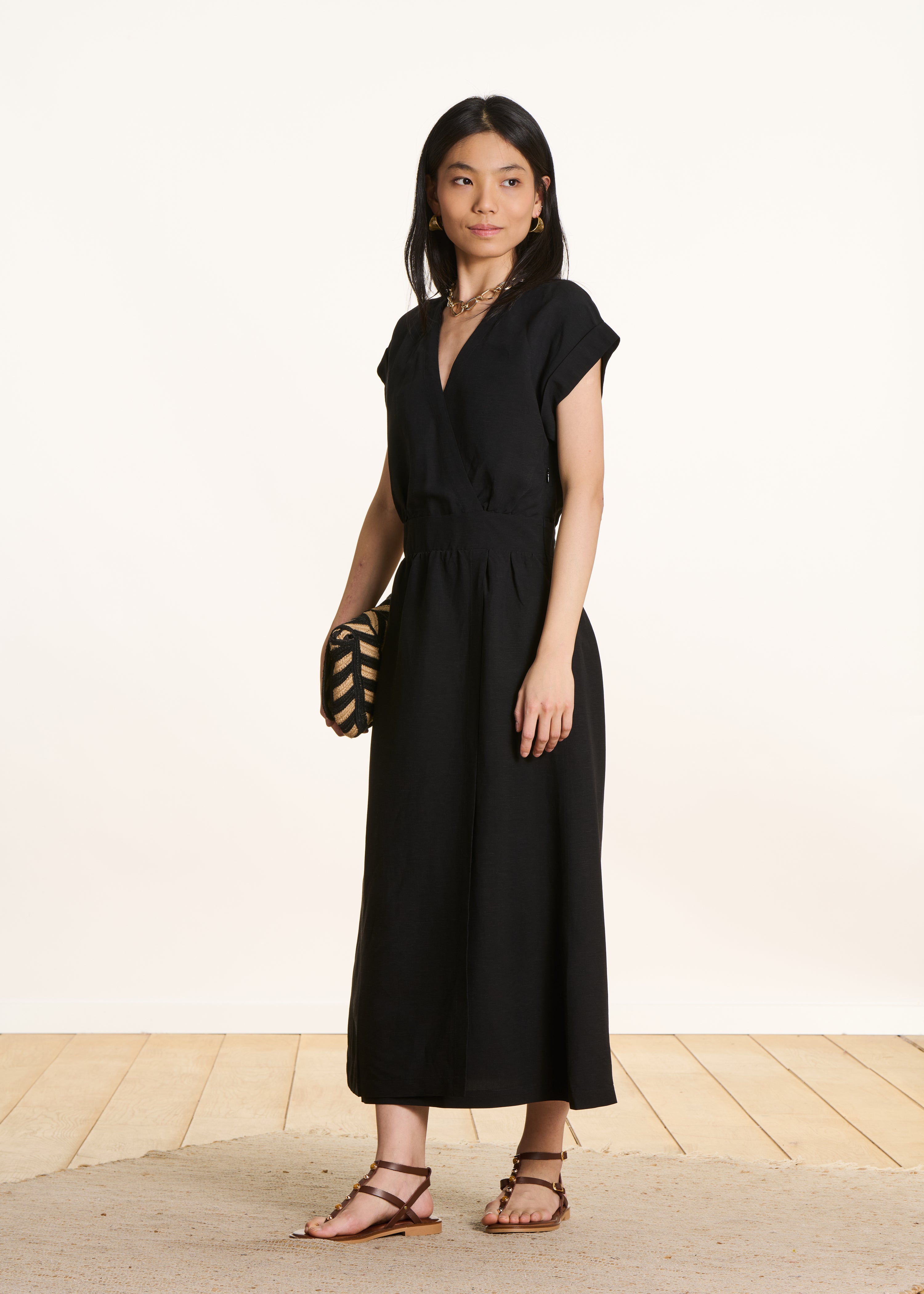 Robe longue cintrée à cache-cœur, LA FEE MARABOUTEE