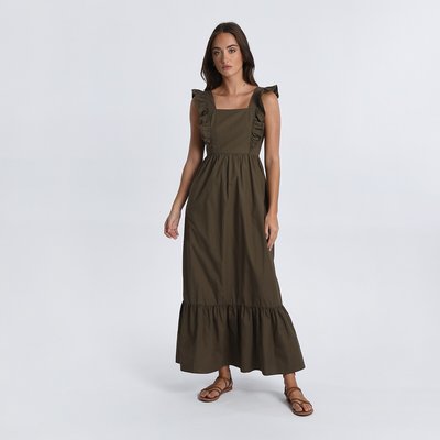 Cotton Ruffled Maxi Dress with Square Neck MOLLY BRACKEN