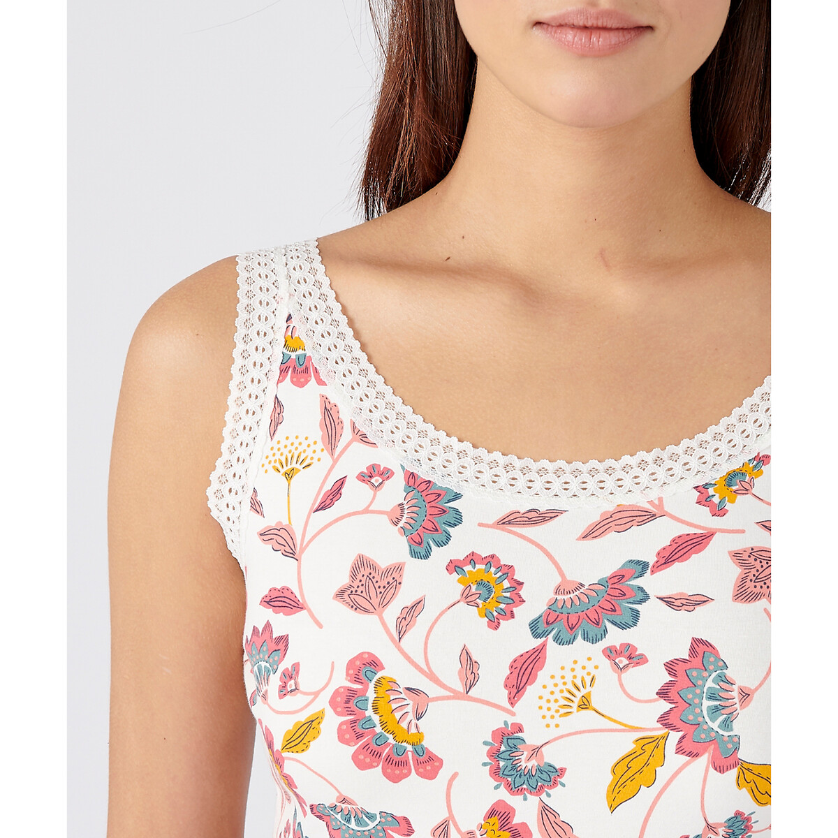 Essential Cotton Vest Top with Lace Neckline