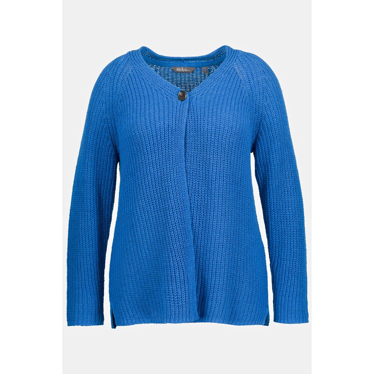 Visiter la boutique Ulla PopkenUlla Popken Femme Grandes Tailles Cardigan Fils à Tricoter décolleté en V Bouton décoratif Bleu Lapis Lazuli 42+ 809448760-42+ 