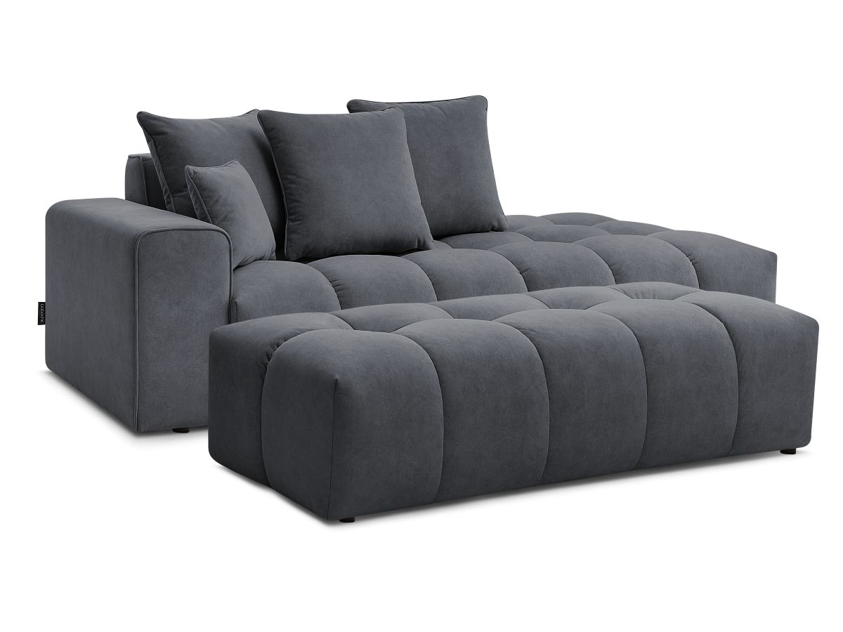Canapé droit fixe 5 places en velours avec pouf, MONT-BLANC, BOBOCHIC