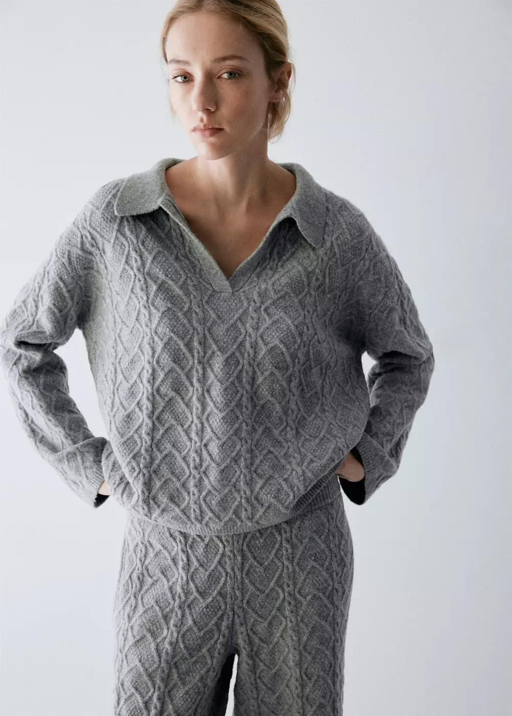 Pull tressé col polo, MANGO
