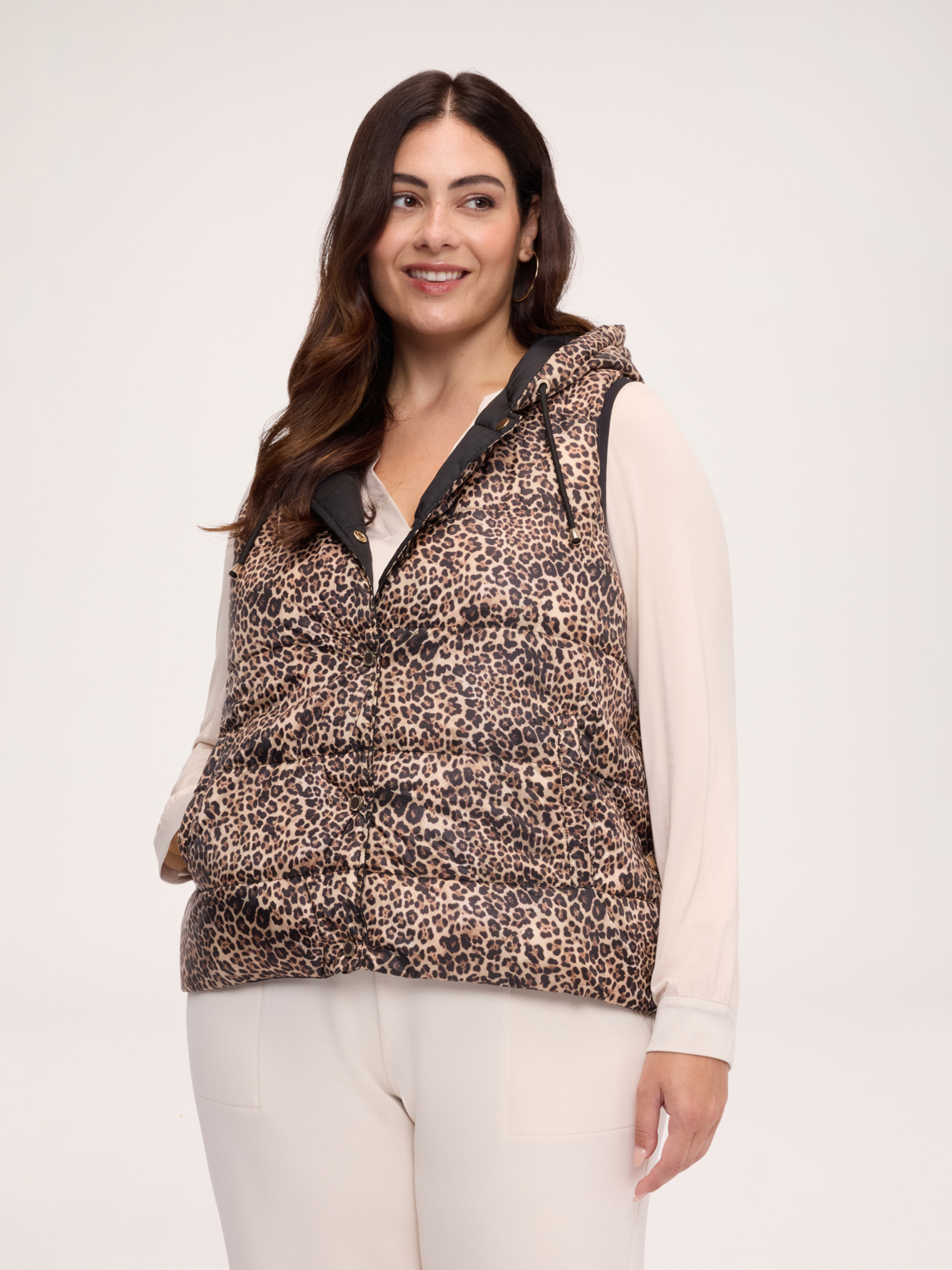 Veste matelassée réversible sans manches avec imprimé léopard, FIORELLA RUBINO