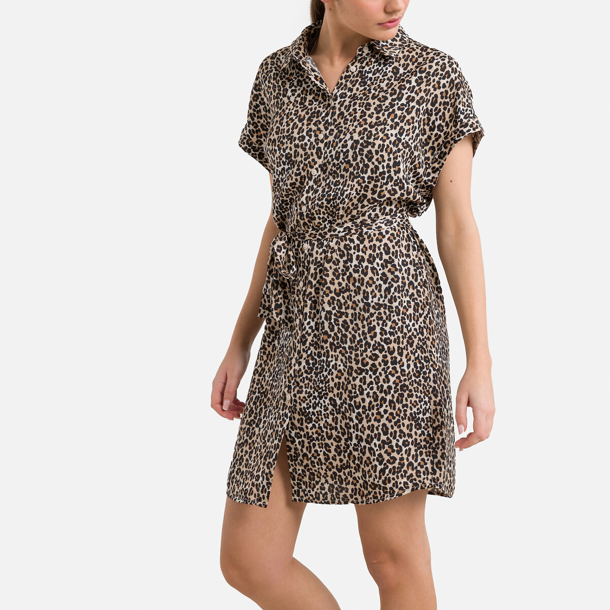 Image of Mini Shirt Dress in Leopard Print