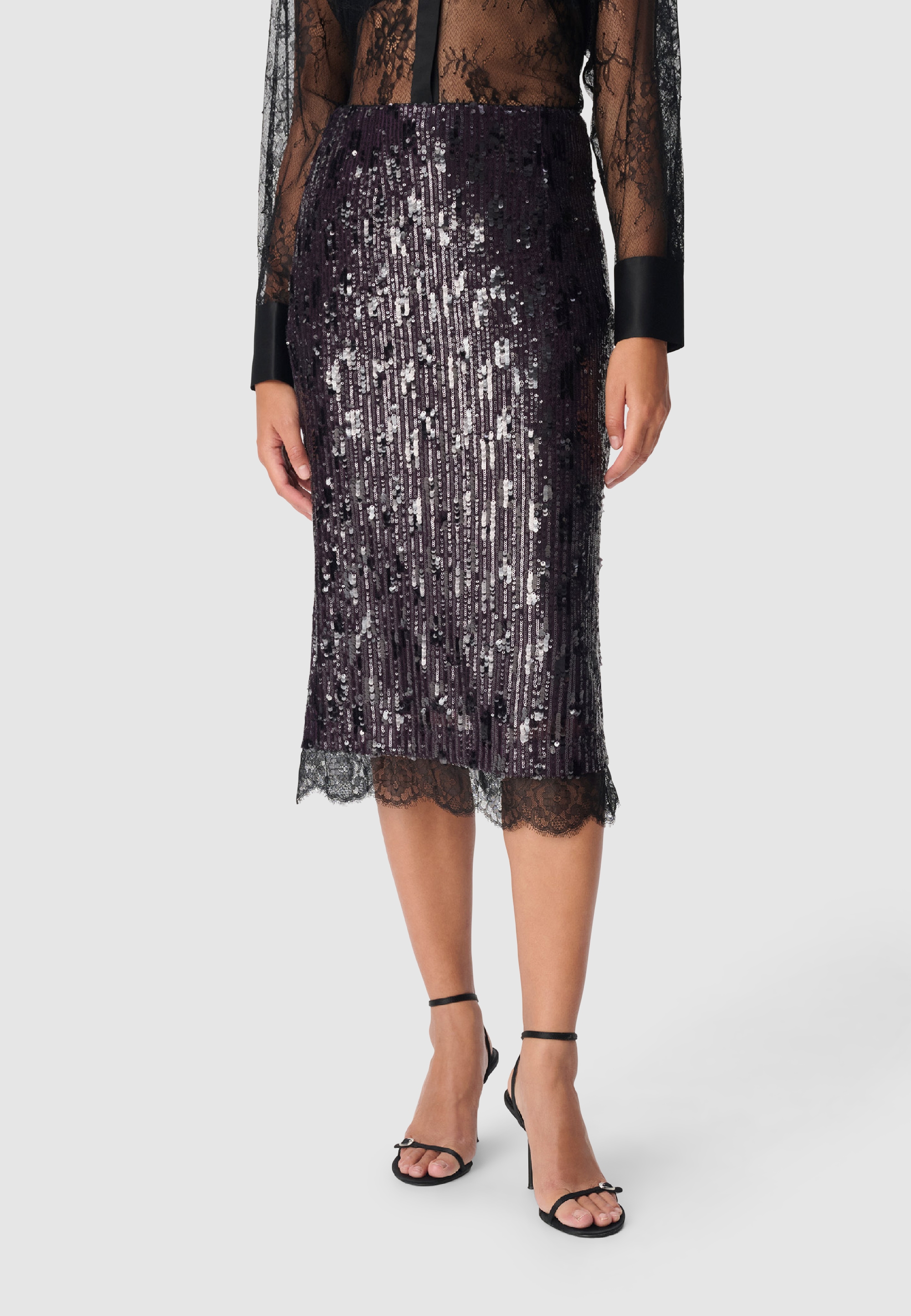 Jupe brodée sequins bande dentelle, IKKS