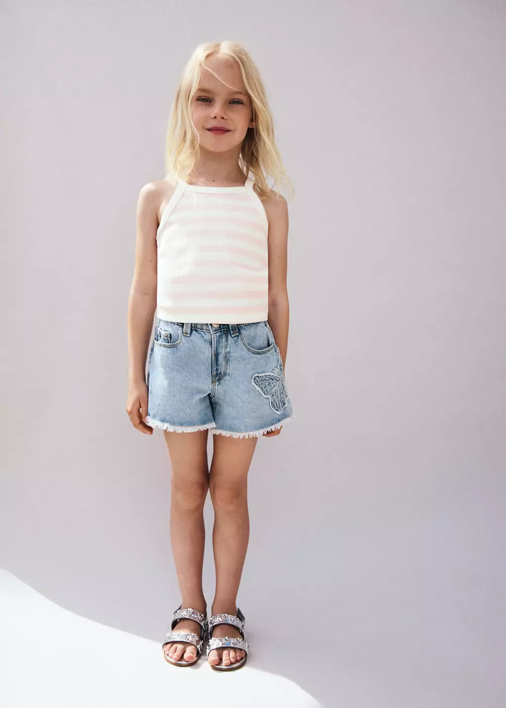 Short en jean papillon brodé, MANGO BABY