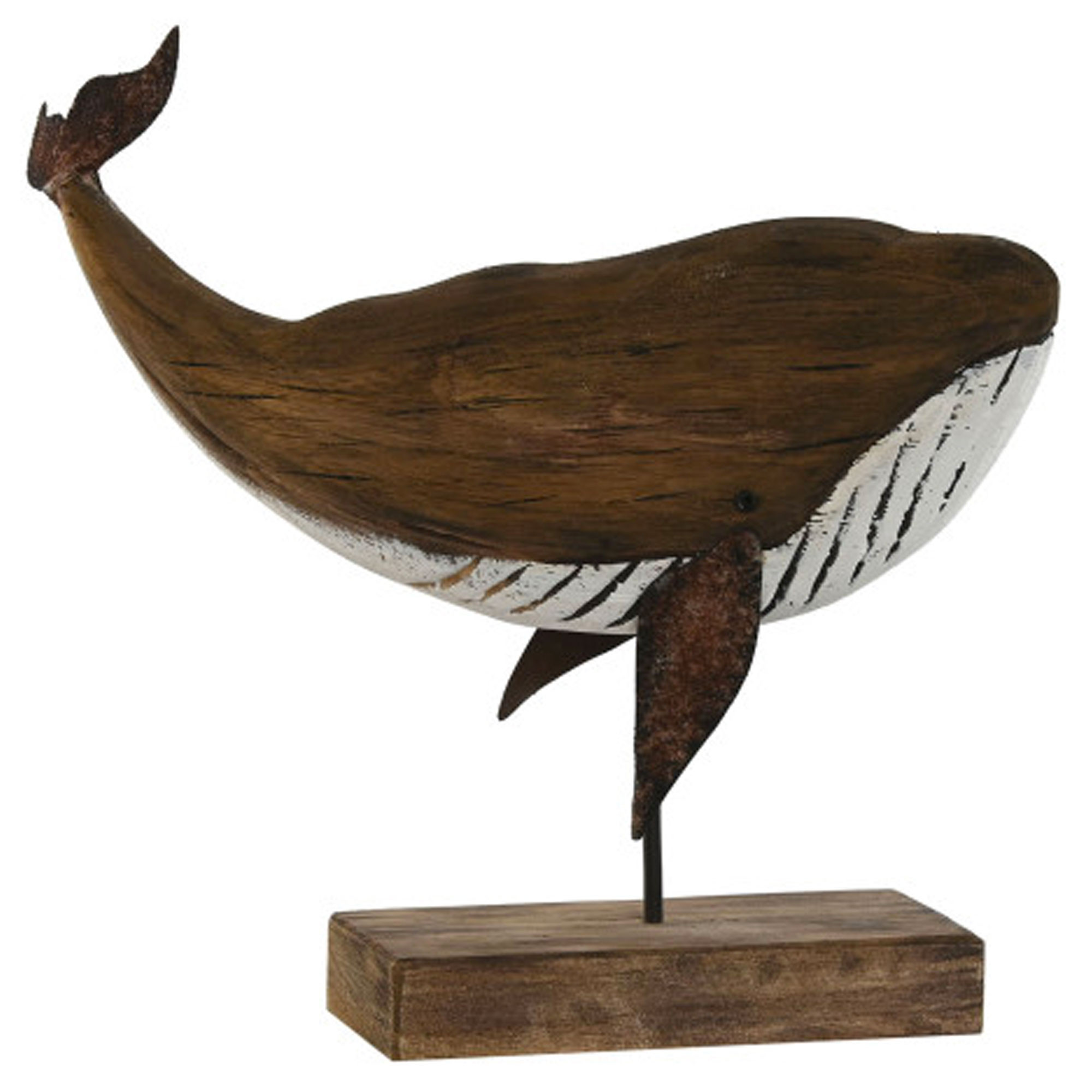 Statue déco à poser bois et métal baleine 29x6.5x26cm, WADIGA