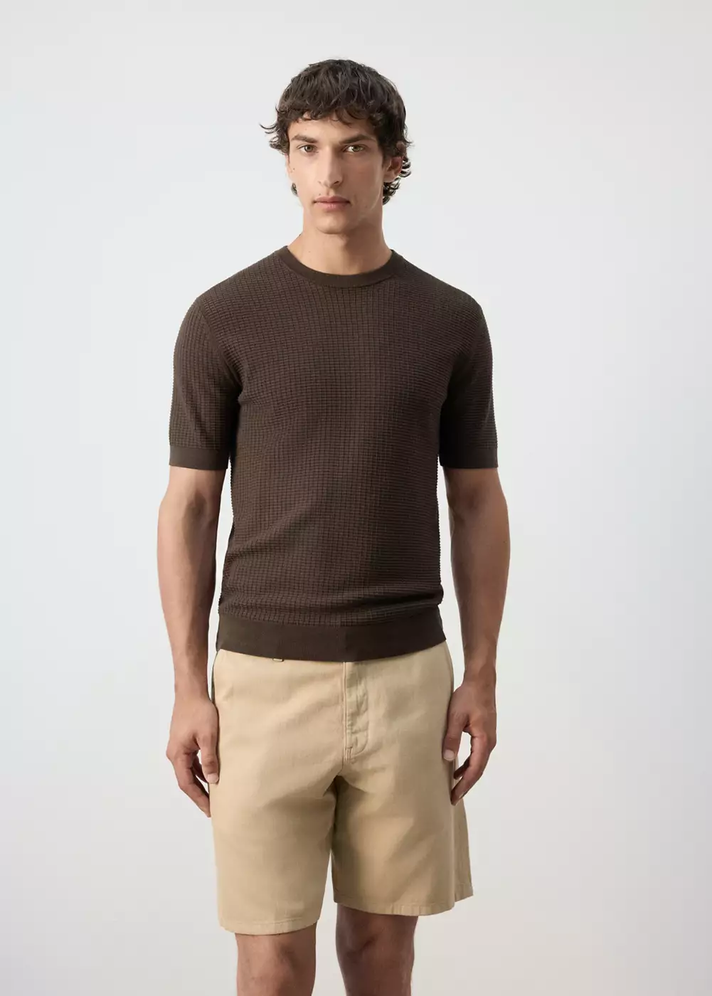 T-shirt 100 % coton en maille structurée, MANGO MAN