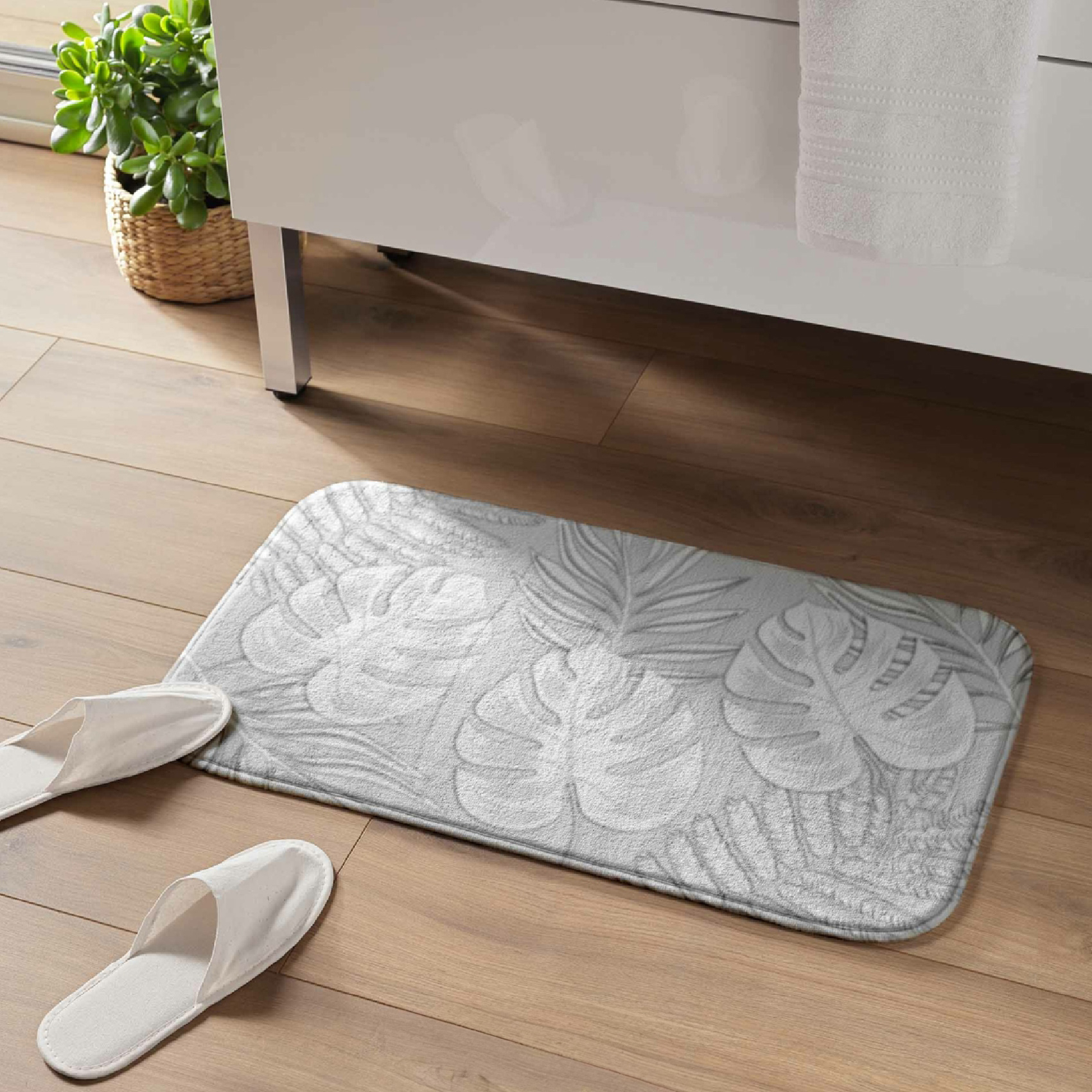 Tapis de bain imprimé feuilles, DOUCEUR D'INTÉRIEUR
